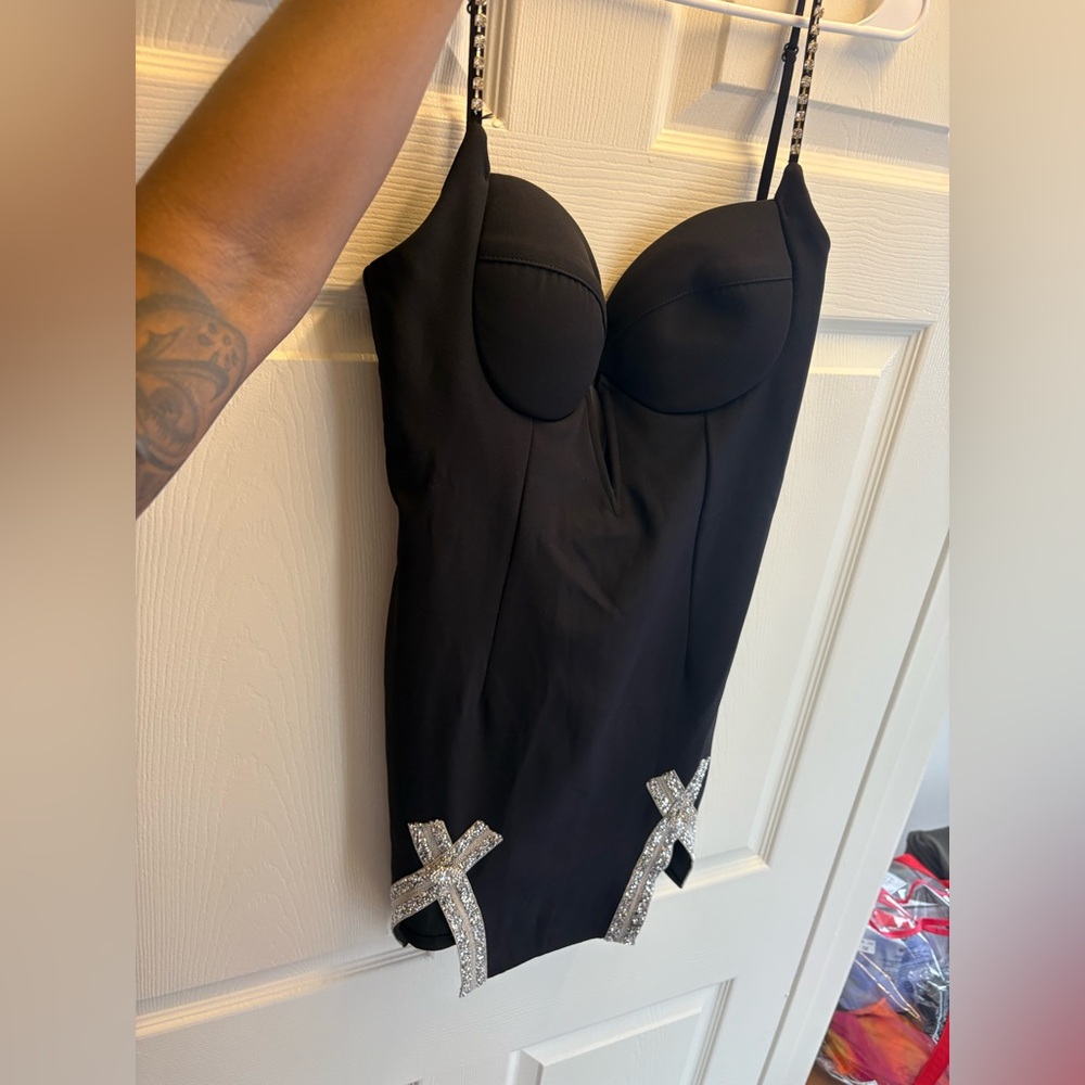 Strap Black Dress with Silver Embellishments